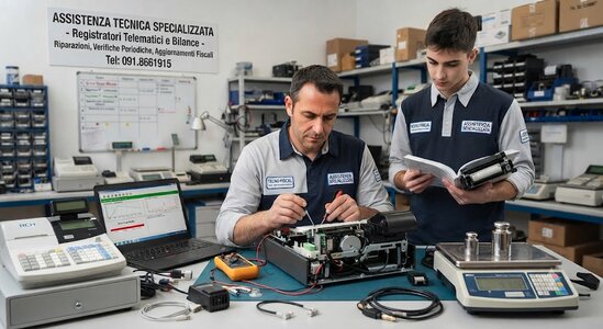 Banco di laboratorio con strumenti per la riparazione di apparecchiature elettroniche